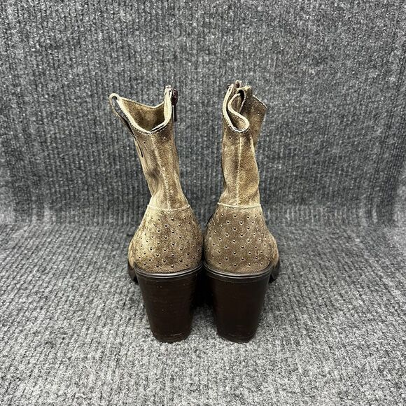 Emanuele Crasto Suede Studded Heeled Ankle Boots Side Zip Green Women’s 7.5 / 38 - Picture 4 of 8